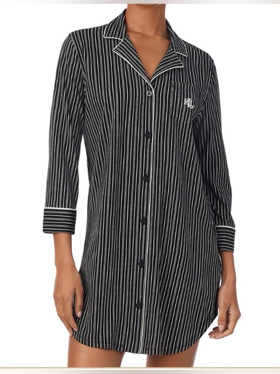 Other - LAUREN RALPH LAUREN STRIPED COTTON SLEEP SHIRT SIZE SMALL BLACK WHITE